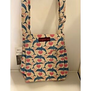 Bungalow 360 Crossbody Purse Shoulder Bag Blue Dolphin Pink Heart Canvas NWT